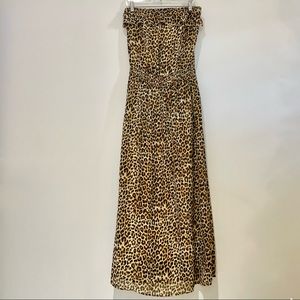 Leopard Print Ruffled Strapless Beach Vacation Maxi Dress - Size Large